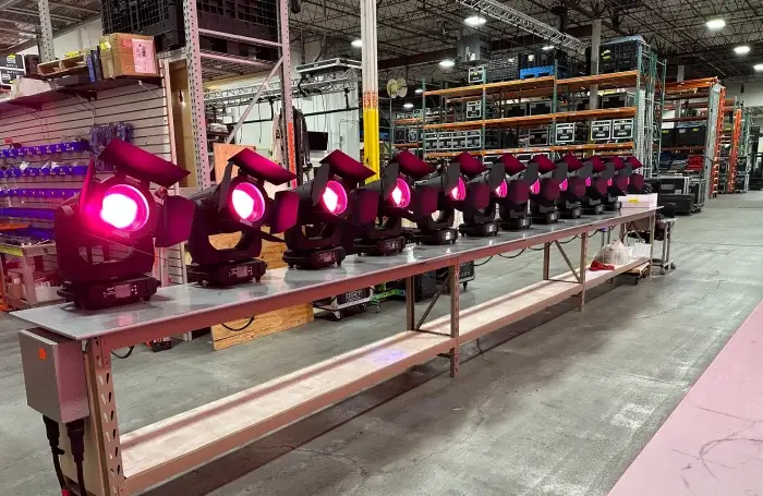 lighting lined up for a show